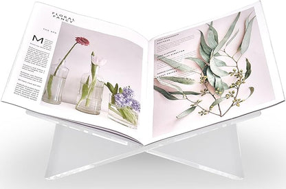 Honygebia Clear Acrylic Book Stands - Cross Frame Acrylic Book Holder, Open Bookstand for Display and Reading, Suitable for Art, Bible, Cookbook, Easel, Magazine, Textbooks 12.5" x 9.5" x 5.5"