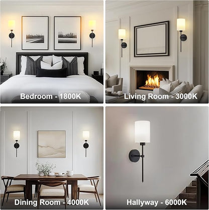 Battery Operated Wall Sconces Set of Two,Wireless Rechargeable Wall Light With Remote Control, Dimmable, Amber Light/Warm White/Natural White/Daylight/RGB, Timer,for Living Room,Bedroom,Entryway,Black