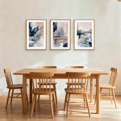 Aryroi Abstract Navy Blue Framed Canvas Wall Art Set,Neutral Brush Stroke Wall Decor,Watercolor Pastel Brown Artwork,Modern Minimalist Color Block Art Print For Living Room,Bedroom,Office-16 x24 x3