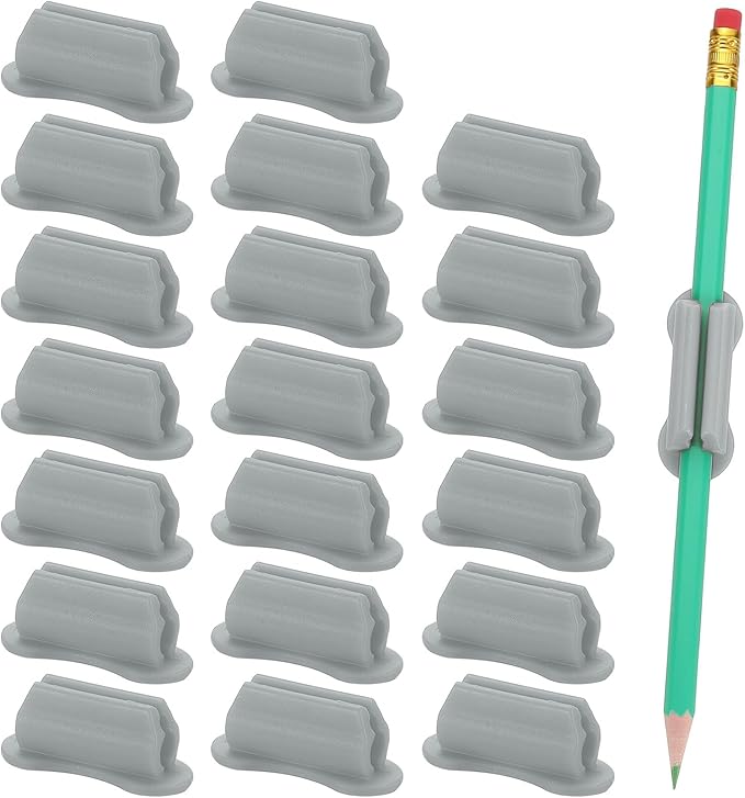 PATIKIL 20 Pcs Adhesive Pencil Holders for Desk, Universal Pencil Clip Silicone Pen Holder Office Desk Pen Organizer for Wall Clipboard Teacher Supplies, Gray