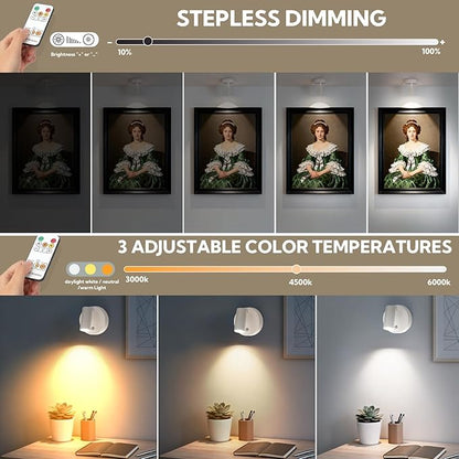 4 Pack Spotlights Indoor with Remote, Rechargeable Picture Lights, Wireless LED Uplighting with Dimmable 3CCT Modes, Display Lights for Artwork, Plant, Painting, and Accent Lighting, White