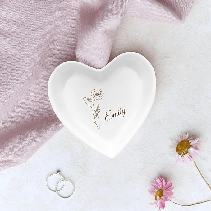 Customized Trinket Tray Dish - Ceramic Jewelry Dish for Rings, Earrings, Bracelets (Weddings, Bridesmaids, Personalized Gifts)