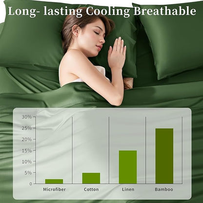 Shilucheng 100% Viscose Derived from Bamboo_ Sheets Cal King Size 4pcs - Ultra Cooling & Silky Soft Bed Sheets, 16" Deep Pocket, Perfect for Hot Sleepers, Hotel Bedding Sheets (Olive)