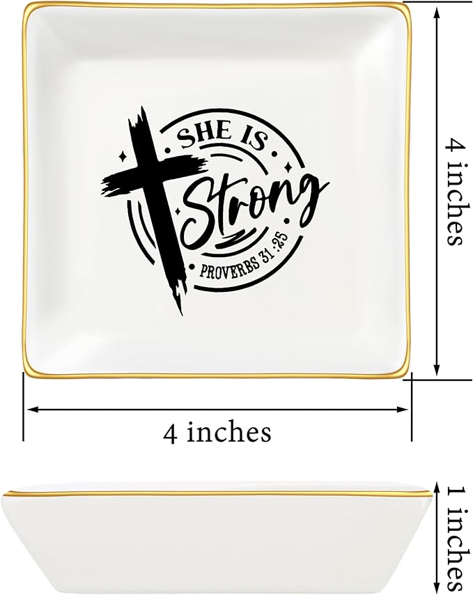 JoycuFF Christian Gifts for Women - Ceramic Trinket Dish Tray, Religious Confirmation & Baptism Gifts for Girls