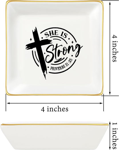 JoycuFF Christian Gifts for Women - Ceramic Trinket Dish Tray, Religious Confirmation & Baptism Gifts for Girls