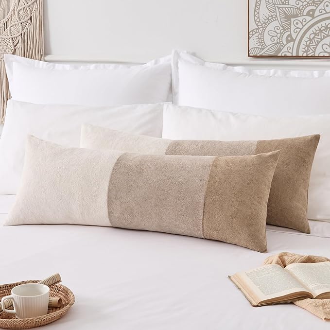 Kevin Textile 14x36 Inch Long Lumbar Cover 1 Pack Three-Colour Patchwork Soft Textured Waterproof Rectangle Cushion Elegant Accent Pillows for Couch Sofa Chair Bed Home Decor Indoor Outdoor Brown