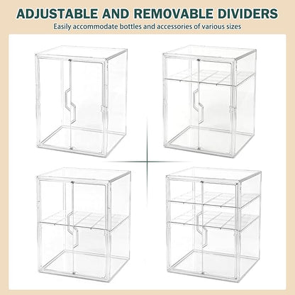 Baby Bottle Organizer, 3-Tier Bottle Storage for Countertop with Double Magnetic Doors, Clear Plastic Bottle Station Organizer with 2 Adjustable Dividers for Kitchen, Bathroom, Cabinet, Vanity