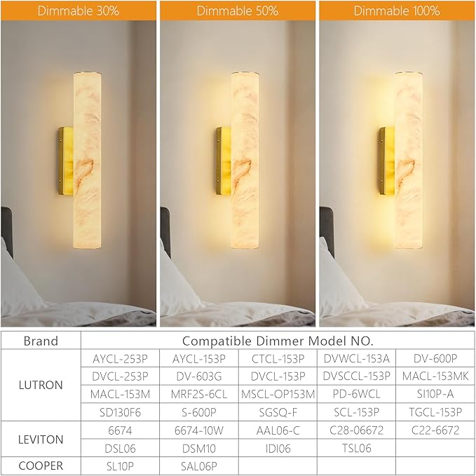 LMQNINE Natural Alabaster Wall Sconces Spanish Marble Wall Light Cylinder Modern Gold LED Sconce for Living Room Bedroom Bathroom Stairs（S-1Pack）