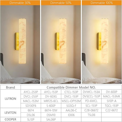 LMQNINE Natural Alabaster Wall Sconces Spanish Marble Wall Light Cylinder Modern Gold LED Sconce for Living Room Bedroom Bathroom Stairs（S-1Pack）