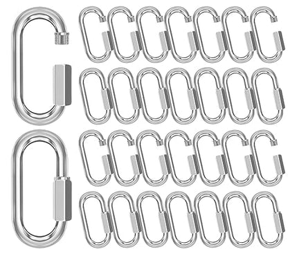 M3.5-30 Pack 1.46” Quick Links Chain Connectors, 1/8″ Galvanized Chain Locking Hooks, 180LBS Heavy Duty Thread Quick Link Clips, Twist Oval Keychain D Shape for Swing, Backpack, Key Ring