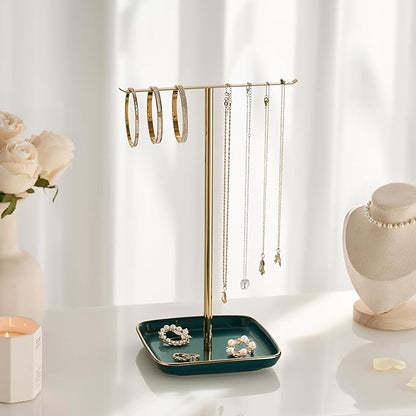 pickpiff Jewelry Holder Stand with Ceramic Base: 12" Tall Necklace Organizer Rack, Tree Design Display Storage for Necklaces, Bracelets, Rings