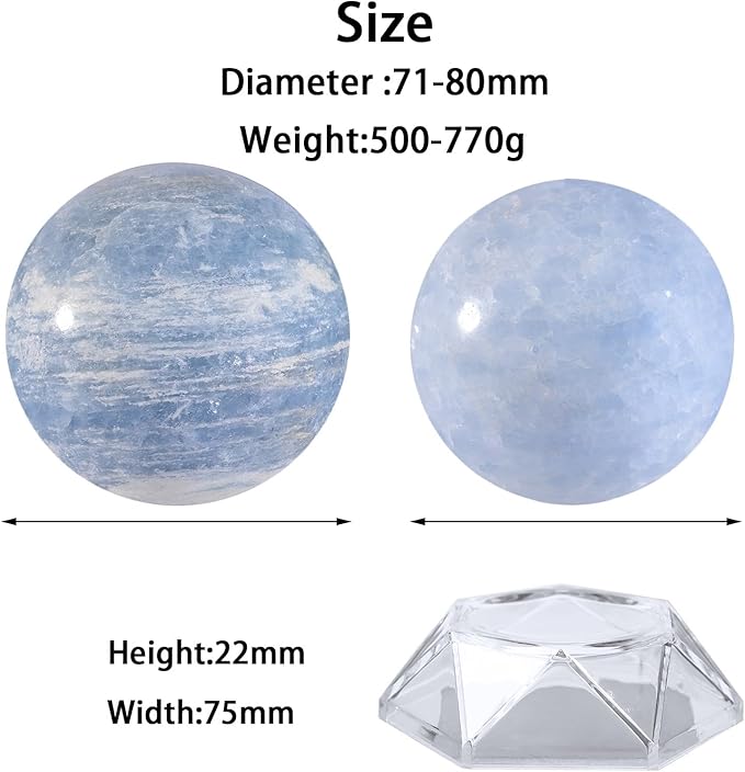 Natural Blue Celestite Crystal Ball with Acrylic Display Base, 71-80mm Polished Stone Feng Shui Crystal Sphere Meditation Decoration for Home & Office