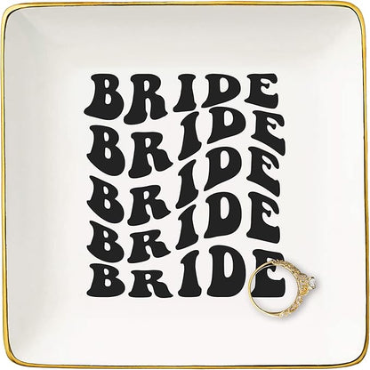 Engagement Gift for Bride-Future Mrs-Bride to Be-Bridal Shower Gifts for Bridal-Bachelorette Party Present for Women,Best Friend-Bridal Wedding Present-Ceramic Jewelry Tray Trinket Holder Ring Dish