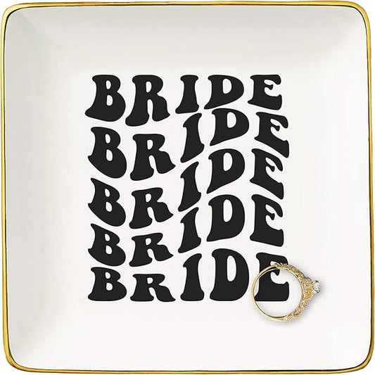 Engagement Gift for Bride-Future Mrs-Bride to Be-Bridal Shower Gifts for Bridal-Bachelorette Party Present for Women,Best Friend-Bridal Wedding Present-Ceramic Jewelry Tray Trinket Holder Ring Dish