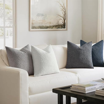 MIULEE Pack of 4 Decorative Textured Boucle Throw Pillow Covers 18x18 Inch Blue Gray Accent Solid Pillow Cases Soft Couch Cushion Covers for Modern Farmhouse Boho Chair Sofa Bed Livingroom Home Decor
