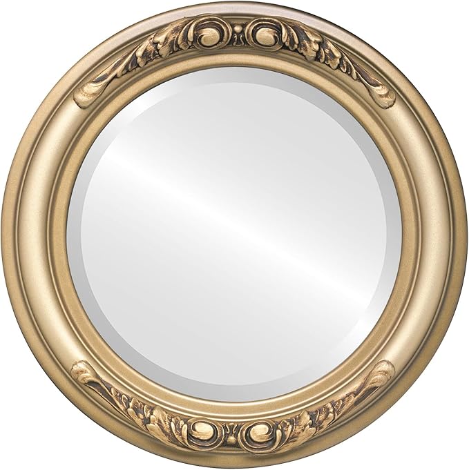 OVALCREST Round Beveled Wall Mirror for Home Decor - Florence Style - Desert Gold - 22x22 Outside Dimensions