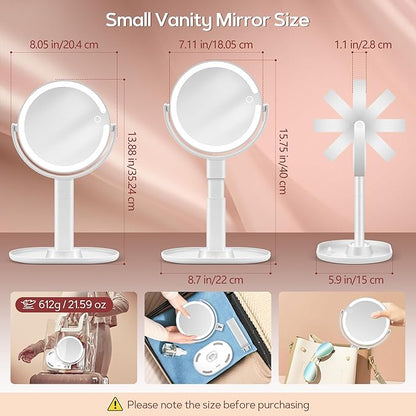 B Beauty Planet Vanity Mirror with Lights, 30X Magnifying Makeup Mirror with 3 Lighting and Adjustable Brightness, Rechargeable 2-Sided Height Adjustable Desk Mirror for Bathroom, Women Gifts for Mom
