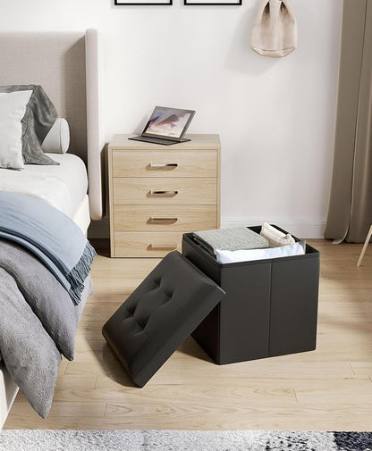 Folding Storage Ottoman Bench, Multi-Functional Ottoman Foot Rest, End of Bed Bench, Storage Chest for Living Room, Bedroom, Hallway, Entryway, Holds Up to 300 lbs (Black, 15 Inches)