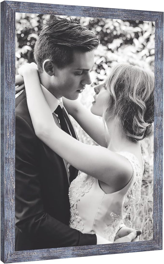13x17 Frame Rustic Blue, 17x13 Picture Poster Frame, Horizontal Vertical Hanging, 13 by 17 Wall Gallery Family Concert Portrait Photo Frame Anniversary/Birthday/Wedding/Thank you/Christmas Gift