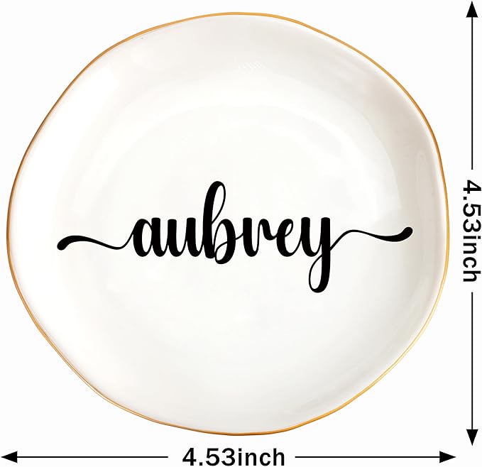 JoycuFF Aubrey Personalized Name Ceramic Jewelry Tray, Mothers Day Christmas Anniversary Engagement Birthday Gifts for Women Couples, Trinket Dish for Rings Earrings Necklaces Bracelets Keys