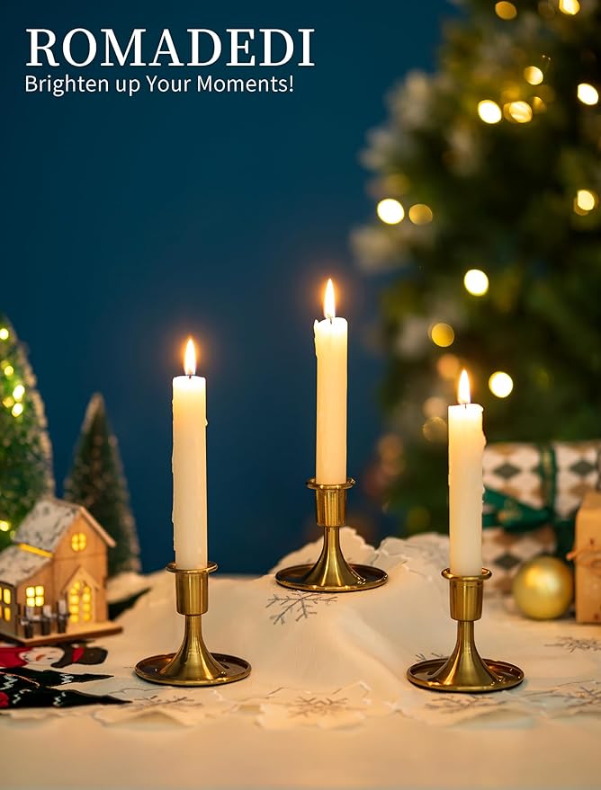Romadedi Gold Candlestick Candle Holders - Brass Taper Holders Candle Stick for Wedding Table Centerpiece Festive Christmas Mantel Decoration Home Decor, Set of 2