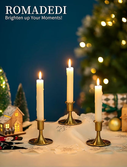 Romadedi Gold Candlestick Candle Holders - Brass Taper Holders Candle Stick for Wedding Table Centerpiece Festive Christmas Mantel Decoration Home Decor, Set of 2