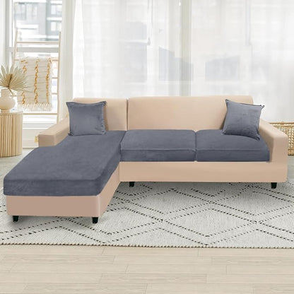 NAISI Sectional Couch Cover 3 Pieces Velvet Separate Couch Cushion Covers L Shape Soft Stretch Sofa Slipcovers with 2pcs Pillowcases for Left/Right Chaise Sectional Couch(2 Seater+1 Chaise,Dark Grey)