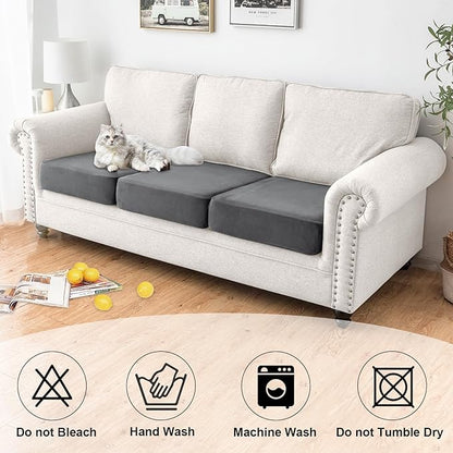 NAISI Waterproof Couch Cushion Covers Thick Velvet Fabric Washable Sofa Slipcovers 3 Pieces Individual Sectional Couch Covers with Elastic Bottom(3 Pcs for 3-Seat or Backrest,Grey)