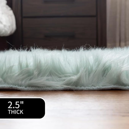 Super Area Rugs Ultra Soft & Fluffy Faux Sheepskin Rug, Teal 3 x 5 Feet Carpet for Bedroom Living Room