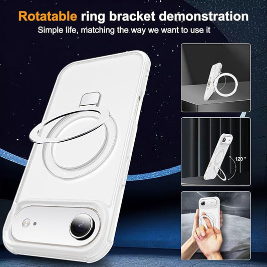 Compatible with iPhone 17 Air Case with Invisible Magnetic O-Ring Stand Military-Grade Phone Case for iPhone 17 Air 6.5" [Compatible with Mag-Safe][Great Grip Feeling],Translucent
