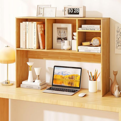 GOFLAME 4 Cubes Desktop Bookshelf, 37” Tabletop Wood Desk Shelf for Computer Monitor, Modern Countertop Desk Display Hutch Storage Organizer Shelf for Home Office, Dorm, Study (Burlywood)