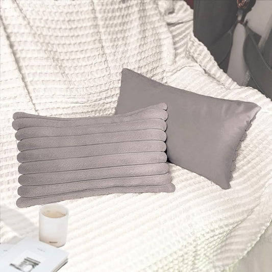 2 Pack 12x20 Pillow Cover Velvet Pillow Covers, Faux Fur Oblong Throw Pillow Covers for Living Room Decorations, Grey