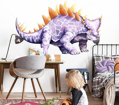 Large Dinosaur Wall Decals, Purple Stegosaurus Dino Wall Stickers Vinyl Peel and Stick Wall Decal Self Adhesive Wall Art Sticker for Baby Nursery Kids Room Home Decor (42.1 * 51.2in)