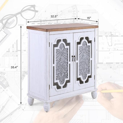 MAISON ARTS Accent Cabinet with 2 Doors, Farmhouse Decorative Storage Cabinet with Solid Wood Frame & Legs for Living Room Entryway Small Sideboard Buffet Cabinet, Metal Embossing Pattern