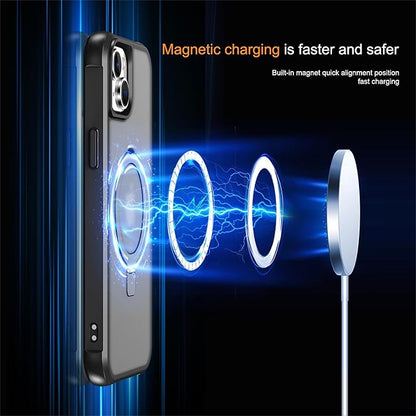 Compatible with iPhone 15 Plus Case with Invisible Magnetic O-Ring Stand Military-Grade Translucent Case for iPhone 15 Plus 6.7" [Compatible with Mag-Safe][Great Grip Feeling], Black
