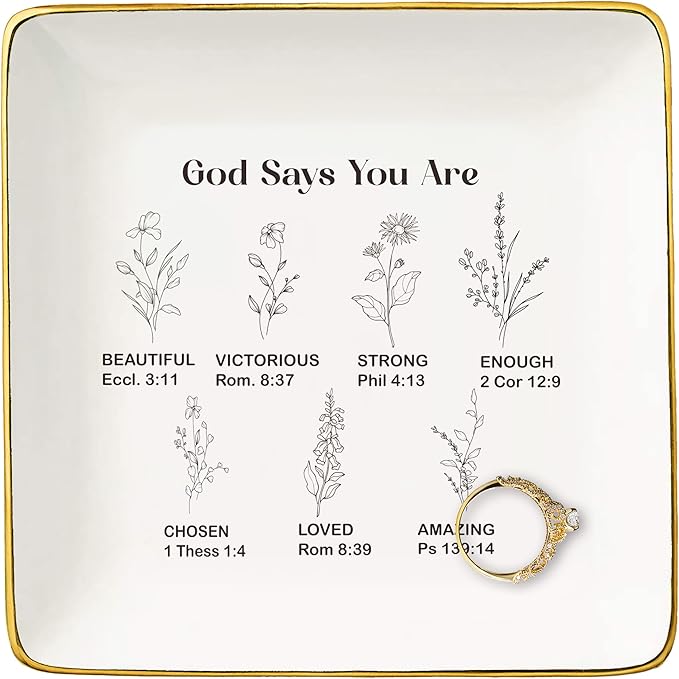 NZY Christian Scripture Bible Verse Gift for Girls and Women,Affirmations Inspirational Reminder Present,Mother's Day,Birthday,Graduation,New Year Christmas Gift-Jewelry Tray Trinket Holder Ring Dish