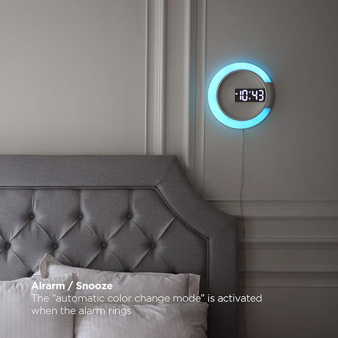 mooas Mood Light LED Silent Digital Wall Clock with Remote, Backlit Nightlight, Modern Digital LED Wall Clock Display Alarm Clock Melody 5 Brightness for Bedroom Living Room