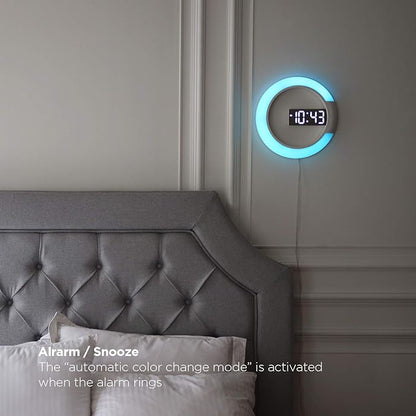 mooas Mood Light LED Silent Digital Wall Clock with Remote, Backlit Nightlight, Modern Digital LED Wall Clock Display Alarm Clock Melody 5 Brightness for Bedroom Living Room