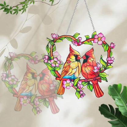 Stained Glass Window Hanging Cardinal Suncatcher, Red Cardinal Gifts for Women, velaboll 10 inch Cardinal Decor for Home Decor, Garden, Patio, Gift for Nature and Bird Lovers
