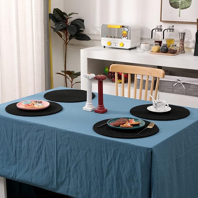 6pcs Round Woven Placemats, 13.8 inches Black Place Mats Cotton Pot Holders Wicker Tablemats Boho Braided Heat Resistant Mats, Woven Plate Chargers for Party Table Decoration