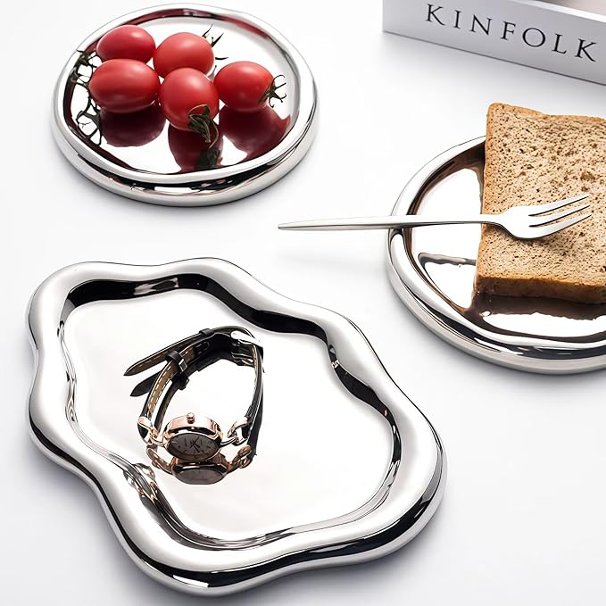 Ceramic Jewelry Dish for Women, Unique Cloud Shaped Trinket Ring Tray, Room Decorative Vanity Tray, Women Gift for Mother's Day, Christmas, Thanksgiving, Birthday, for Plate, Watch, Keys etc(Silver)
