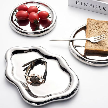 Ceramic Jewelry Dish for Women, Unique Cloud Shaped Trinket Ring Tray, Room Decorative Vanity Tray, Women Gift for Mother's Day, Christmas, Thanksgiving, Birthday, for Plate, Watch, Keys etc(Silver)
