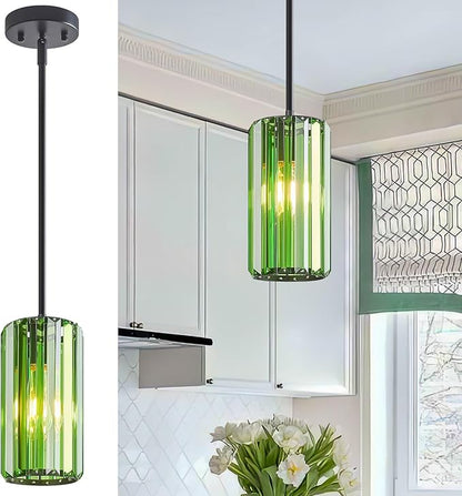 Modern Crystal Pendant Light Mini Dark Green Chandeliers Adjustable Pendant Lights Fixture for Kitchen Island Dinning Room Corridor Bedroom(Dark Green 1-Pack)