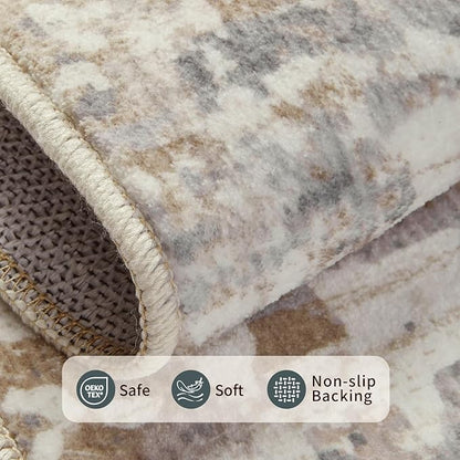 5x7 Area Rugs for Bedroom Living Room,Non-Slip Washable Modern Neutral Abstract Rugs for Dining Room, Foldable Thin Indoor Carpet Stain Resistant(Beige Grey)