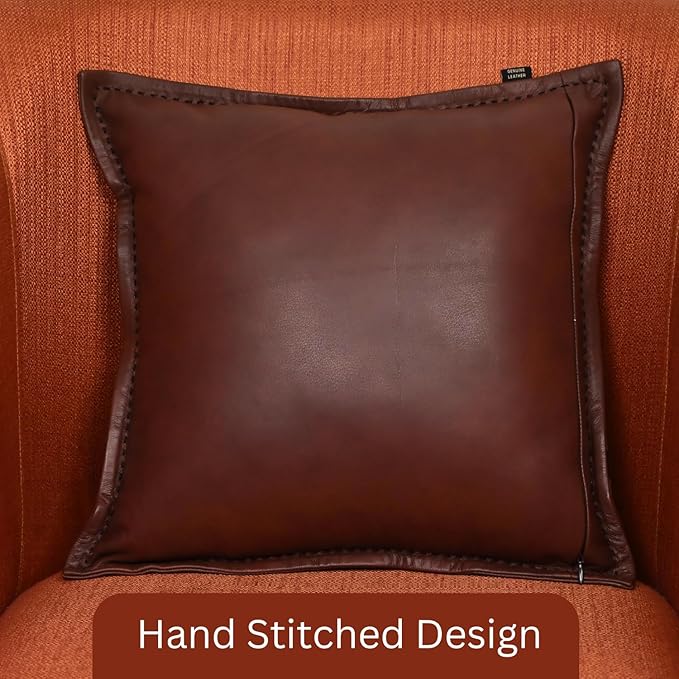 LL LEATHER LOVERS Genuine Lambskin Leather Pillow Cover, 22x22 Inch Case for Lumbar Throw Couch Pillows, Thick & Soft Cushion Covers for Sofa Bed Home Décor (Dark Brown & Black Box Pack of 2)
