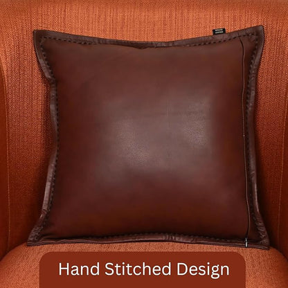 LL LEATHER LOVERS Genuine Lambskin Leather Pillow Cover, 20x20 Inch Case for Lumbar Throw Couch Pillows, Thick & Soft Cushion Covers for Sofa Bed Home Décor (Dark Brown & Black Box Pack of 2)
