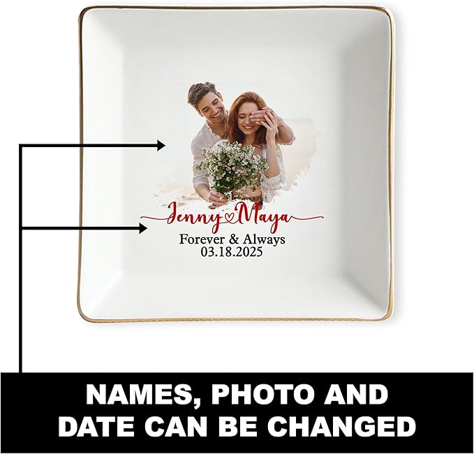 Personalized Photo Wedding Ring Dish Gifts for Couples, Married Jewelry Tray Ring Holder, Wedding Gifts for Women Newlywed Future Bride To be, Anniversary Engaged Gift for Mr Mrs Wife Husband