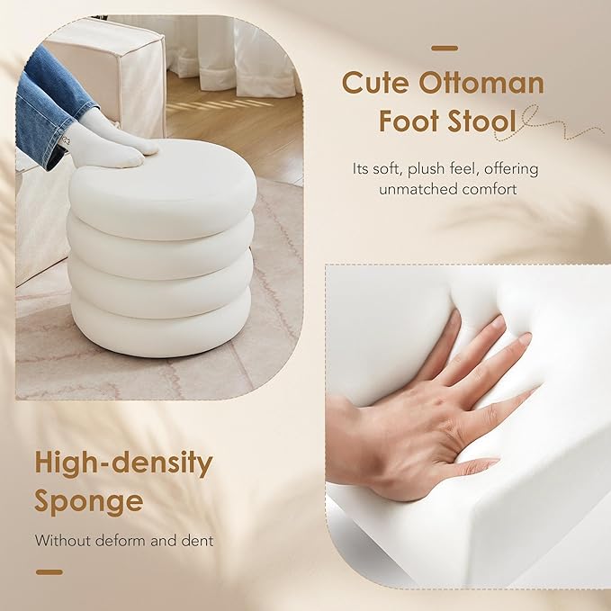 Flouki 20.1" Storage Ottoman Round, Vanity Stools for Bedroom, Entryway Ottoman for Console Table, Ottoman Stool for Girls Women, Foot Stool for Living Room, Set of 2, Velvet White