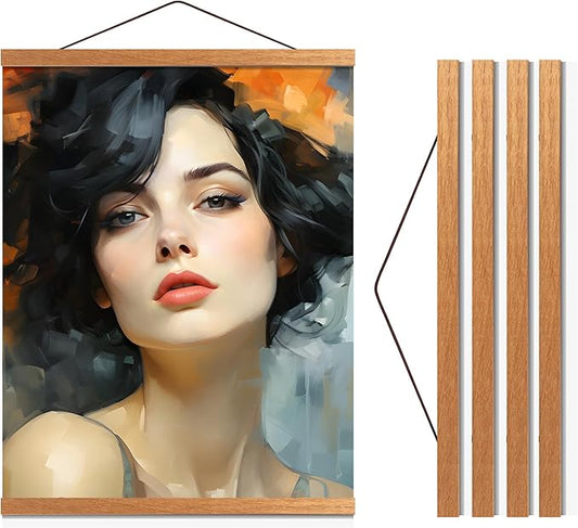 Travelization Magnetic Poster Hanger 12” Poster Frame with Strong Magnets, Complete Hanging Kit for Posters, Art, Maps, and More, Fits 12x12, 12x18, 12x24, and 12x36, Teak Wood