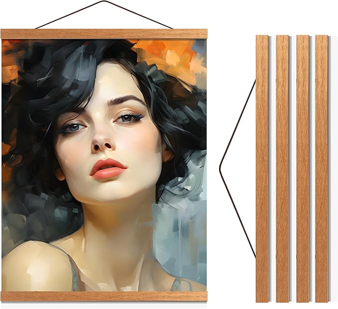 Travelization Magnetic Poster Hanger 36” Poster Frame with Strong Magnets, Complete Hanging Kit for Posters, Art, Maps, and More, Fits 36x24, 36x40, and 36x48, Teak Wood